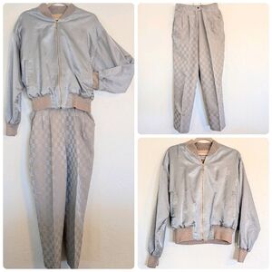 VTG Blue Silver and Rosegold Bomber Jacket and Pants Set 80s Retro Sport
